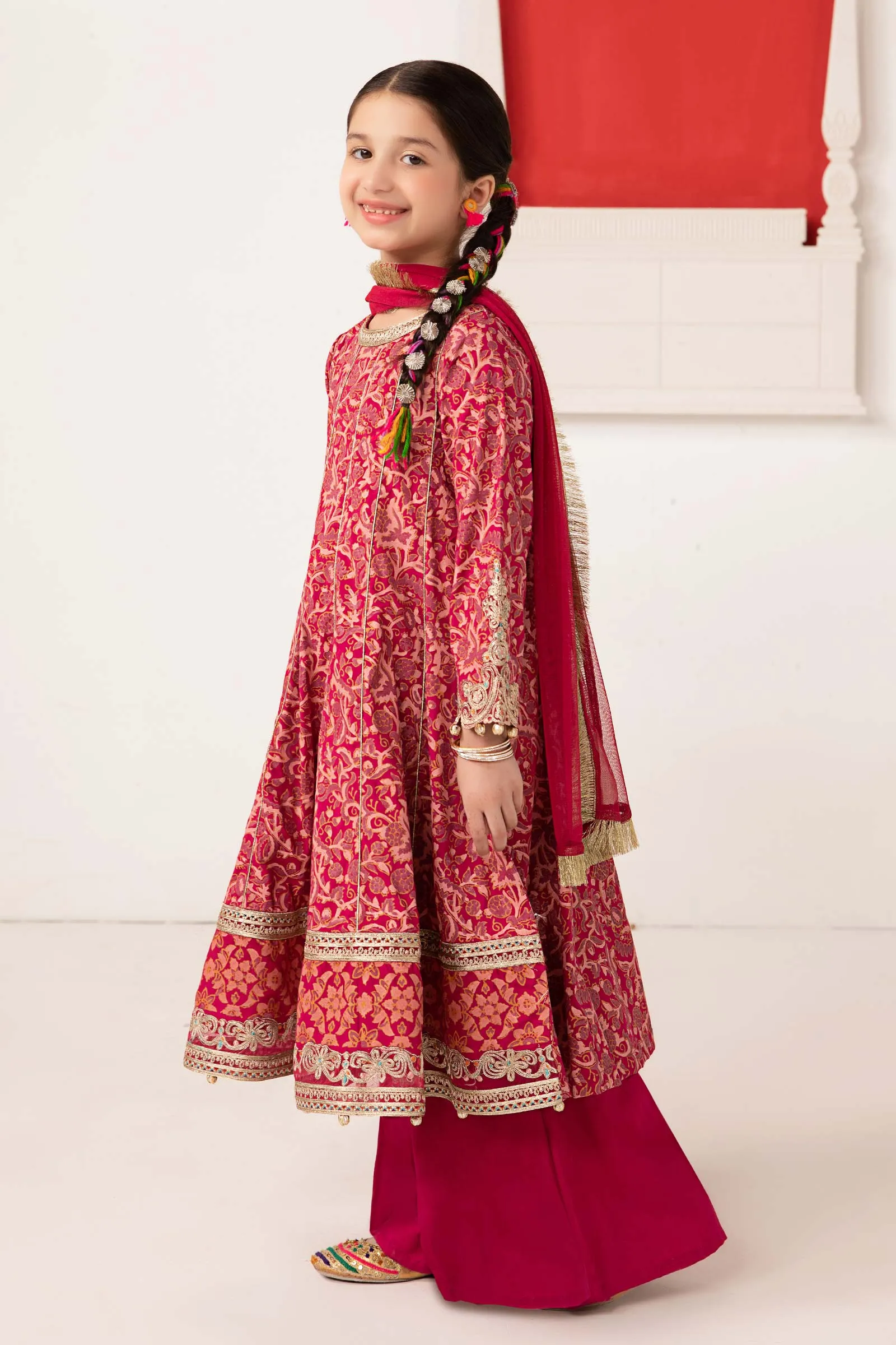 3 Piece Printed Raw Silk Suit | MKS-EA24-05