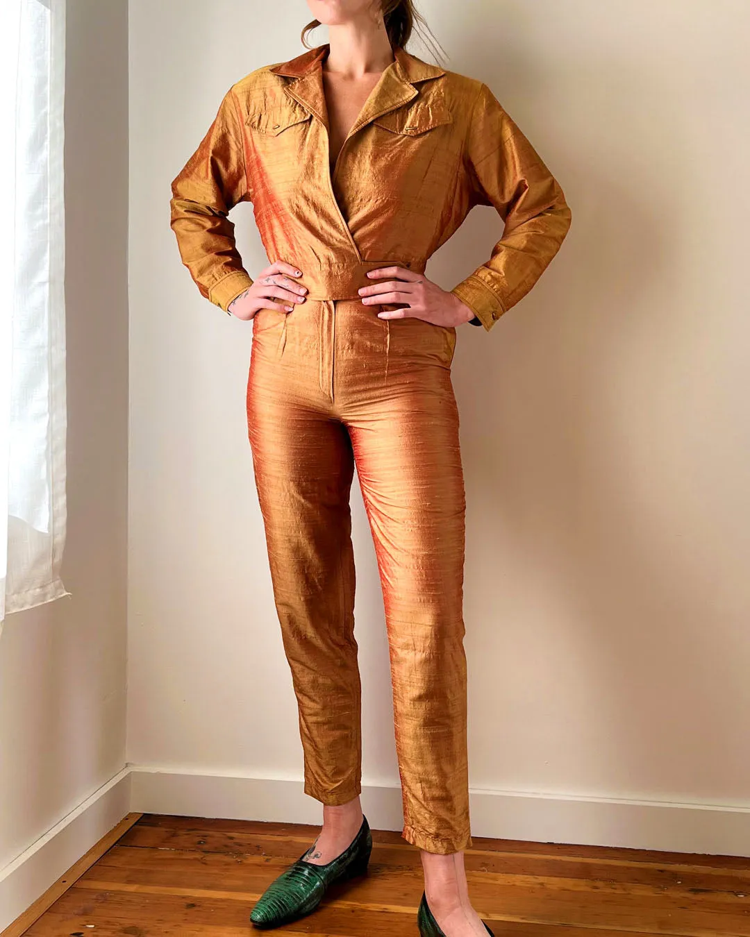 80s Two Tone Dupioni Silk Suit | M