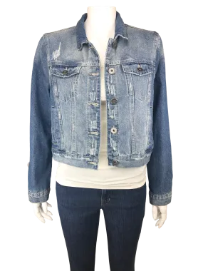 91 Cotton On, Teen Girls' Painted Star Denim Jacket, Medium Indigo, Size 6