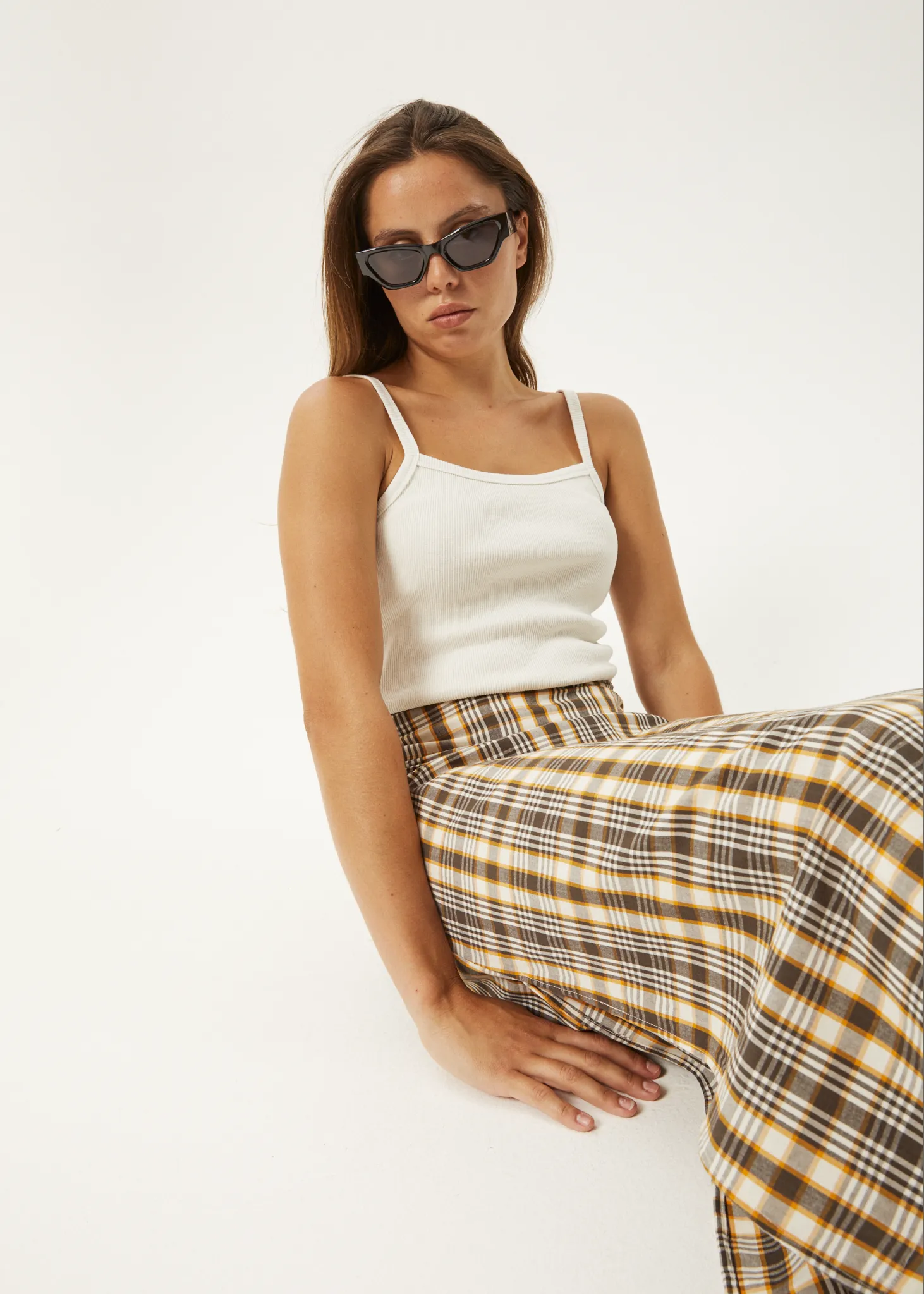 AFENDS Womens Check Out - Midi Skirt - Moonbeam Check