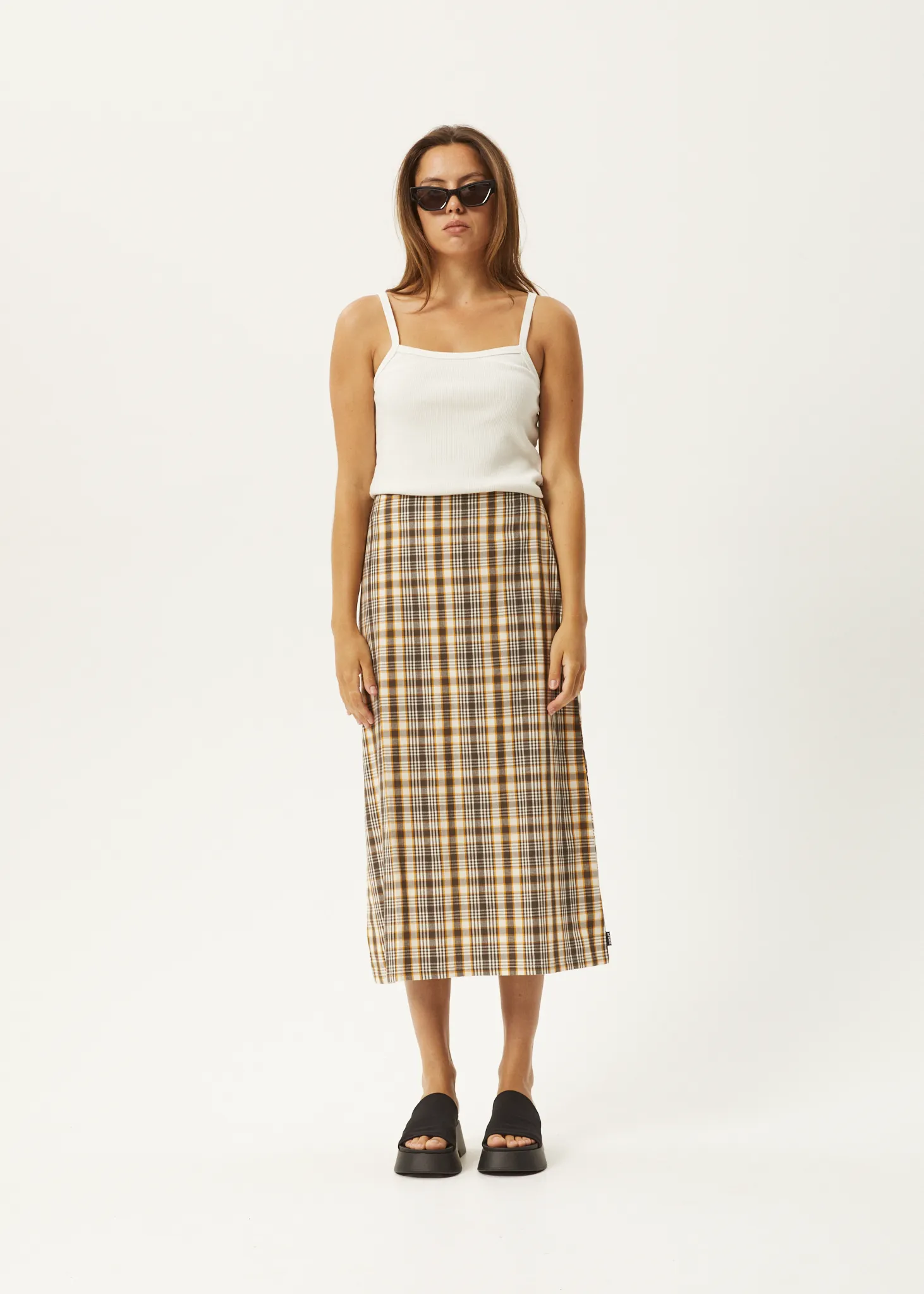 AFENDS Womens Check Out - Midi Skirt - Moonbeam Check