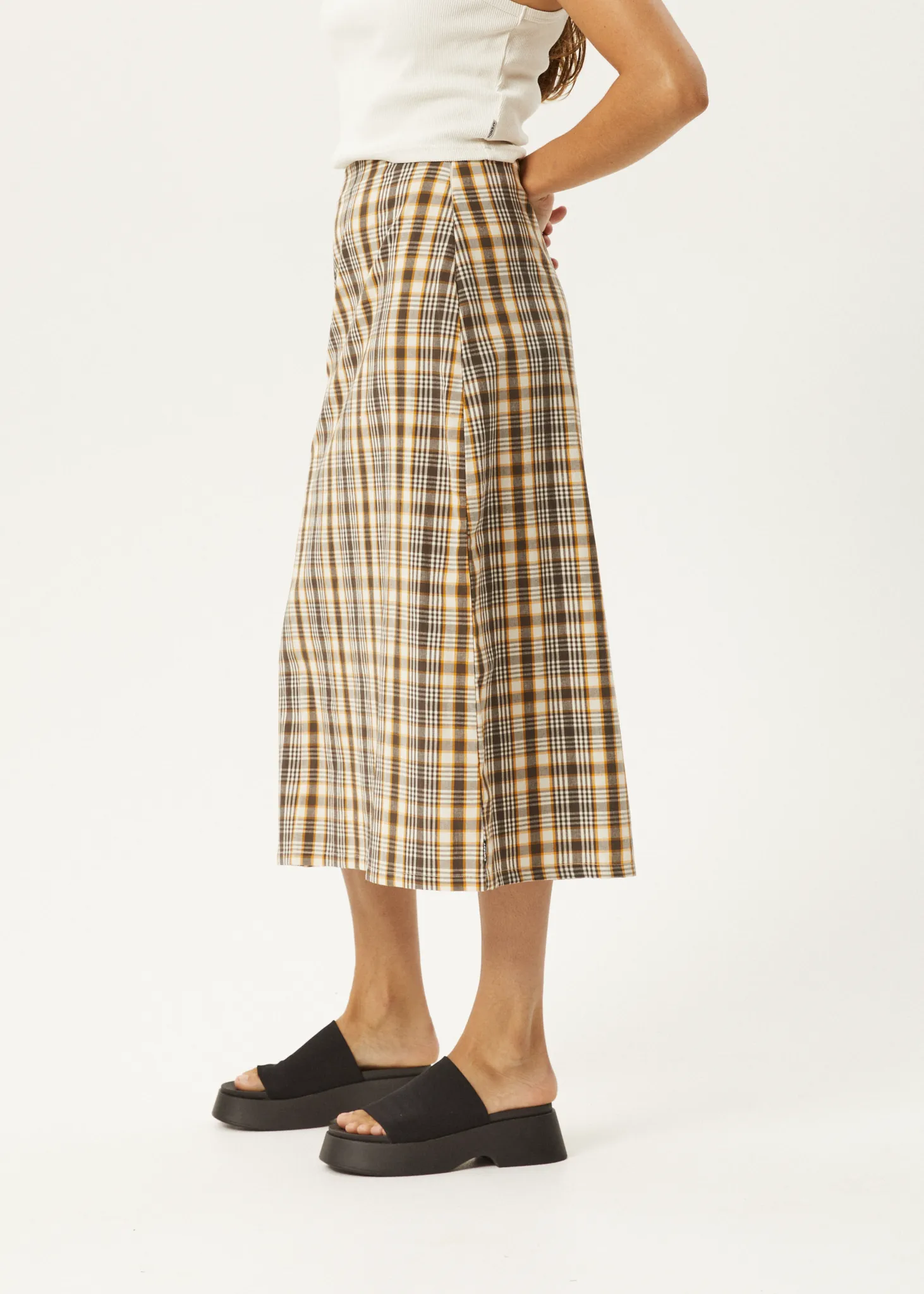 AFENDS Womens Check Out - Midi Skirt - Moonbeam Check