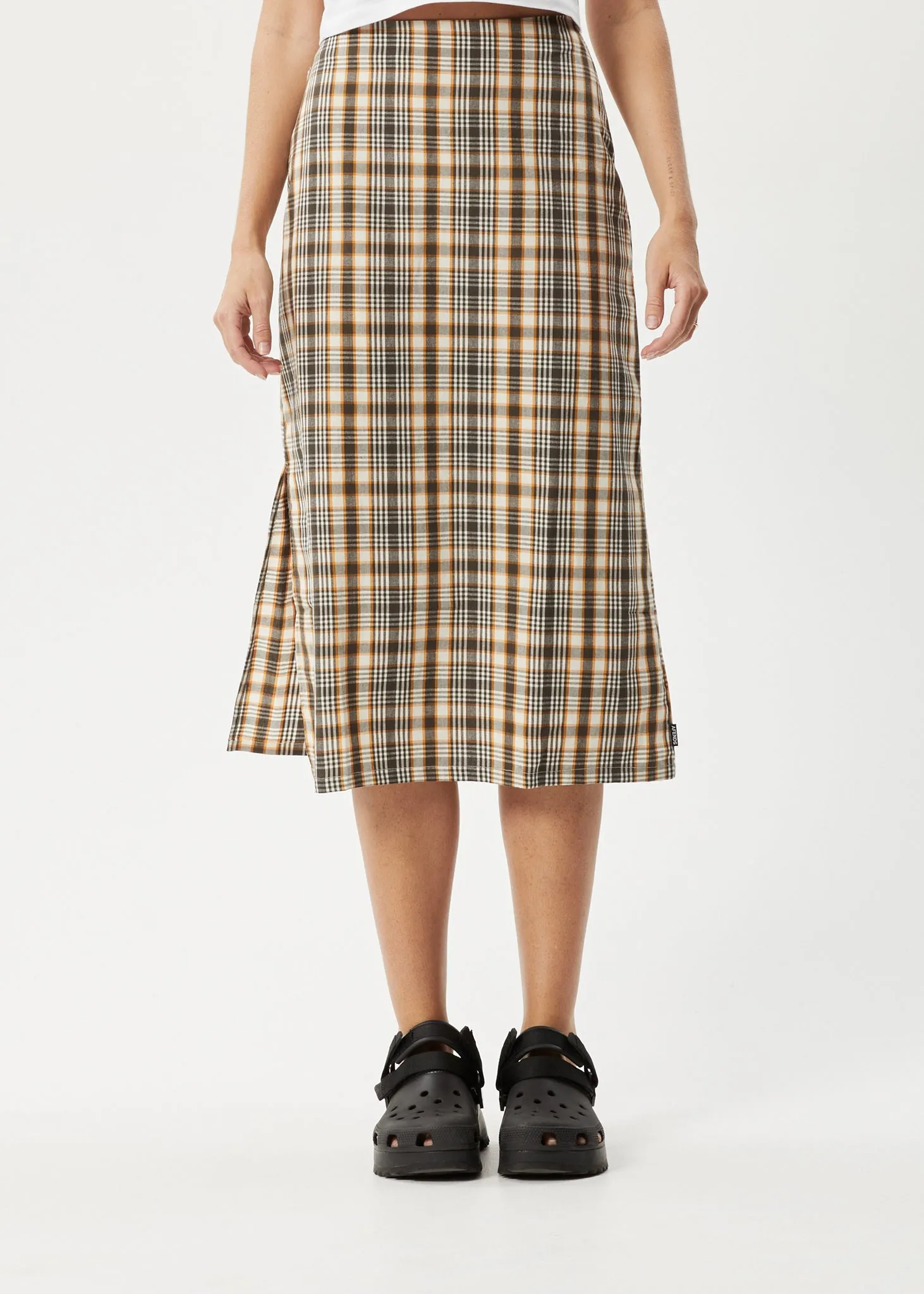 AFENDS Womens Check Out - Midi Skirt - Moonbeam Check