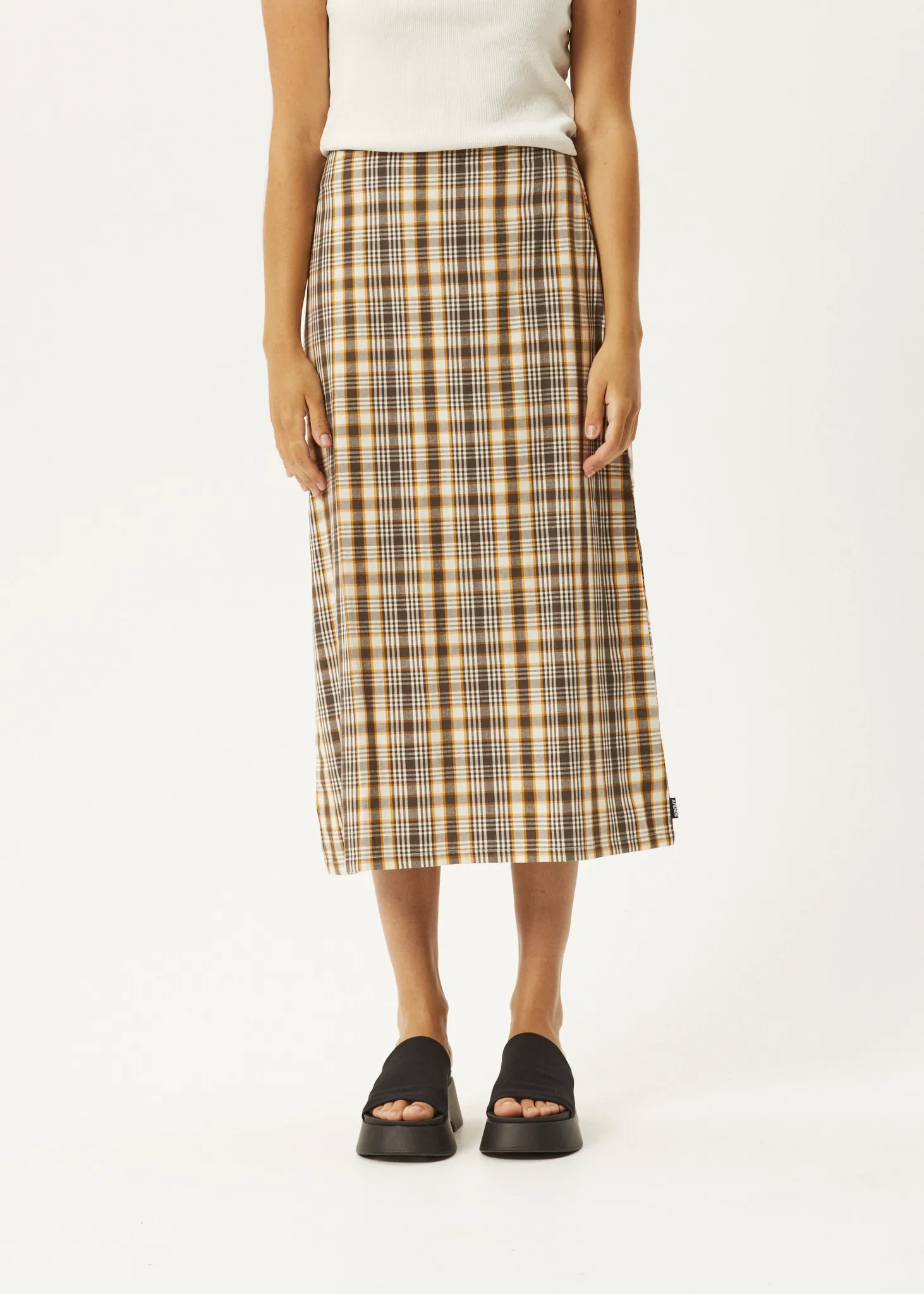 AFENDS Womens Check Out - Midi Skirt - Moonbeam Check