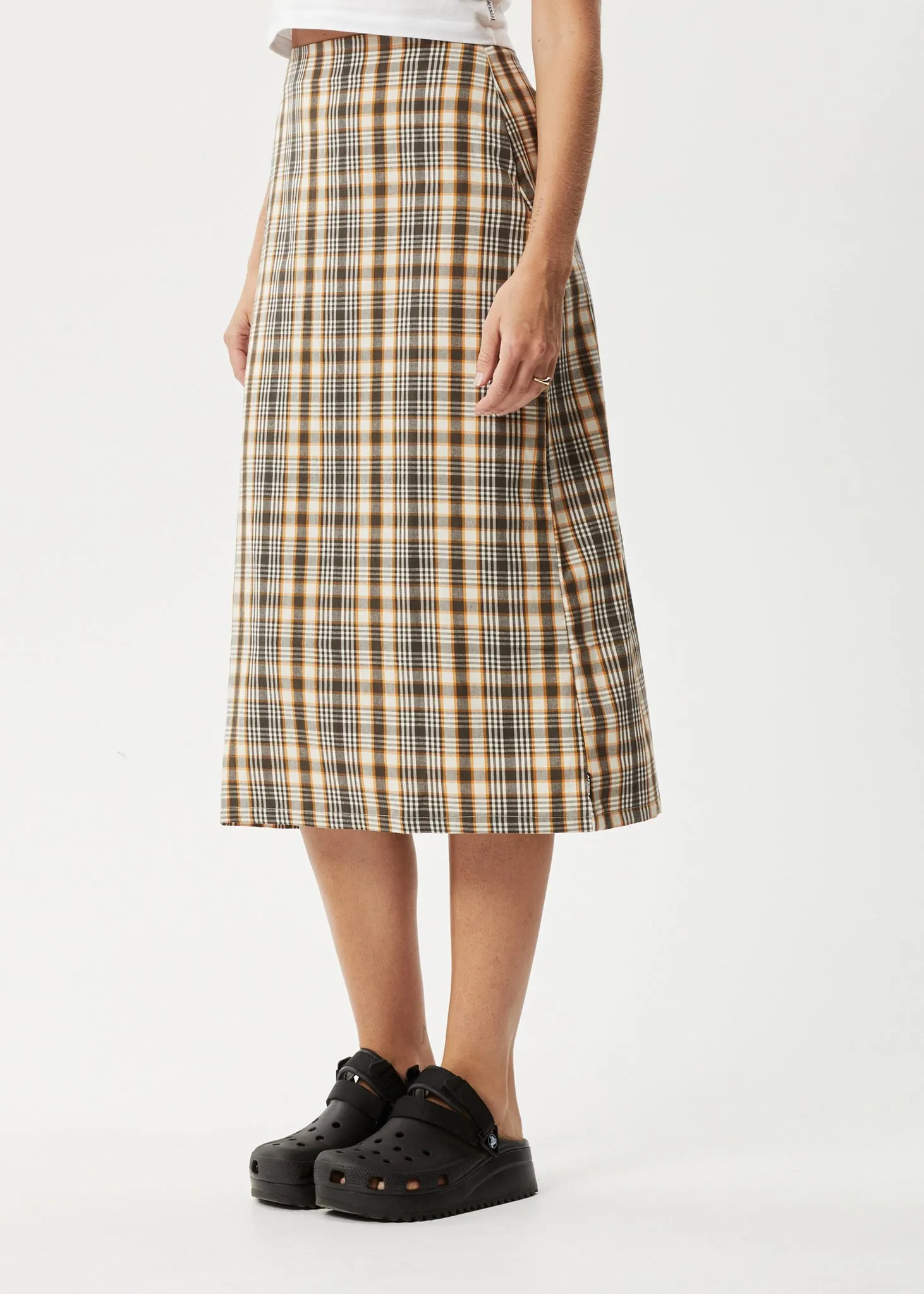 AFENDS Womens Check Out - Midi Skirt - Moonbeam Check