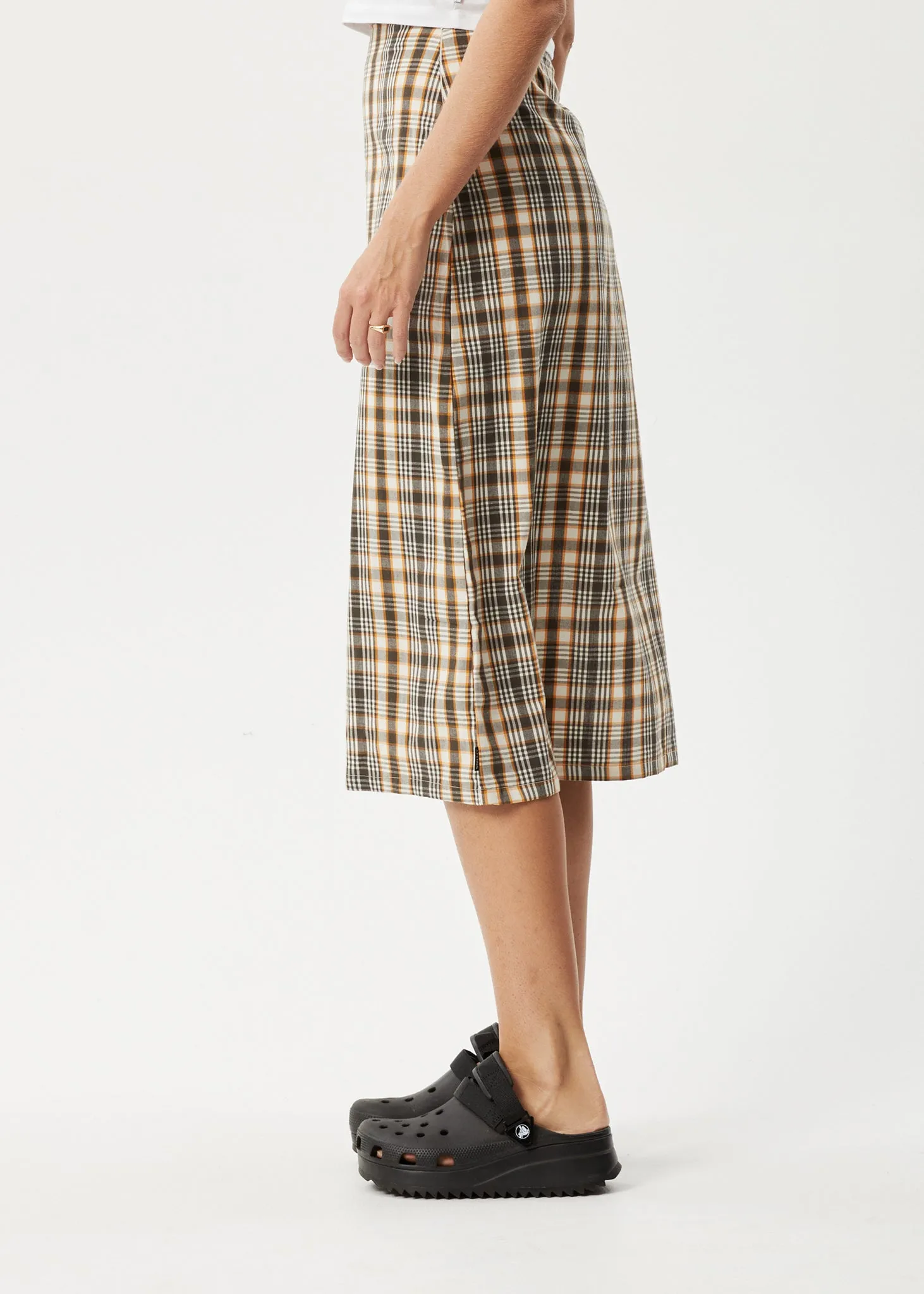 AFENDS Womens Check Out - Midi Skirt - Moonbeam Check