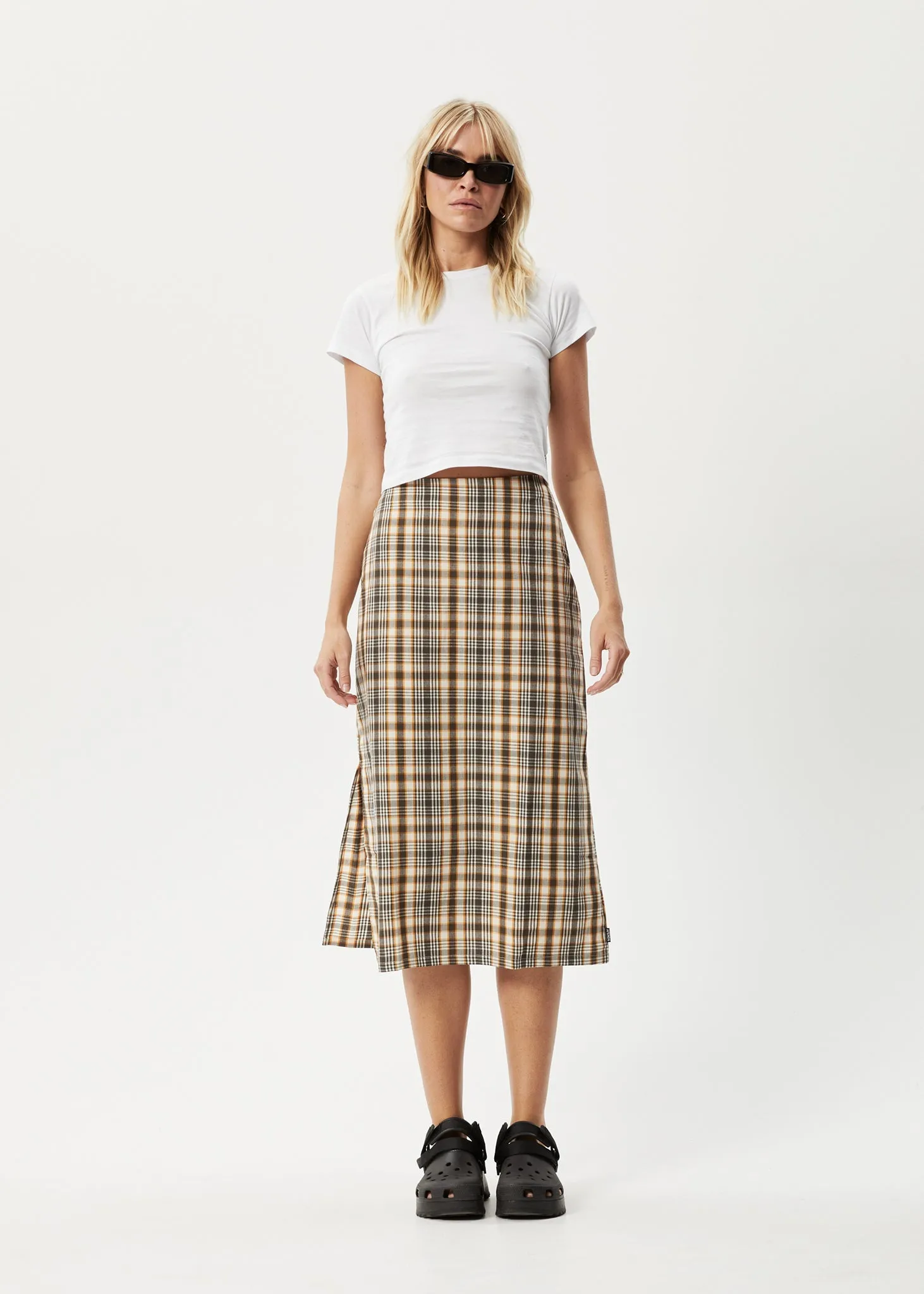 AFENDS Womens Check Out - Midi Skirt - Moonbeam Check