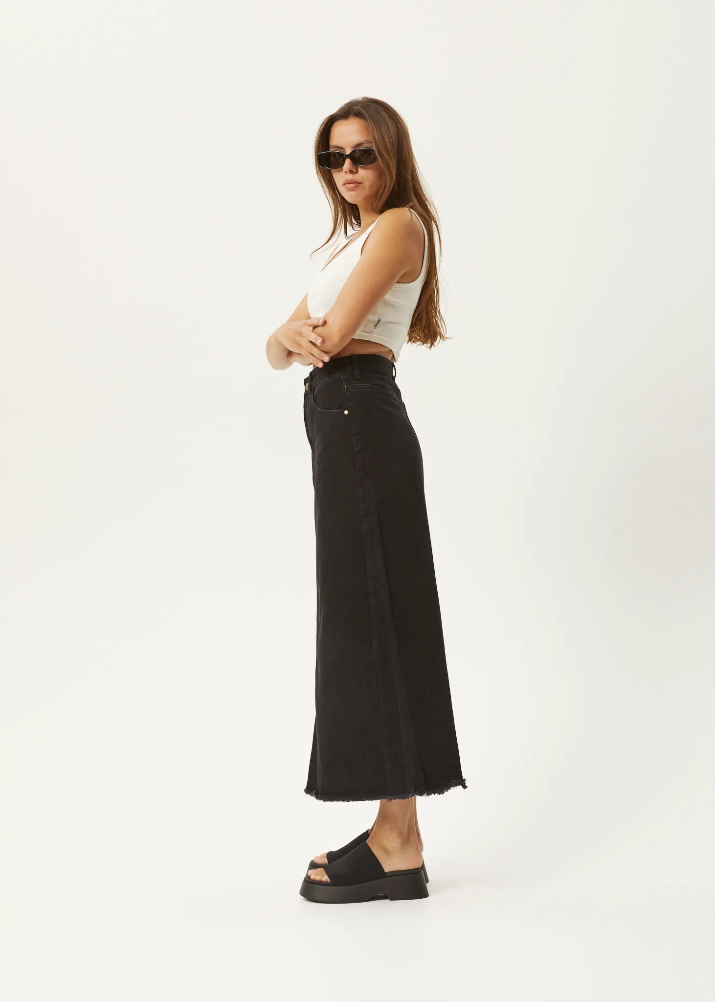 AFENDS Womens Chichi - Denim Midi Skirt - Washed Black