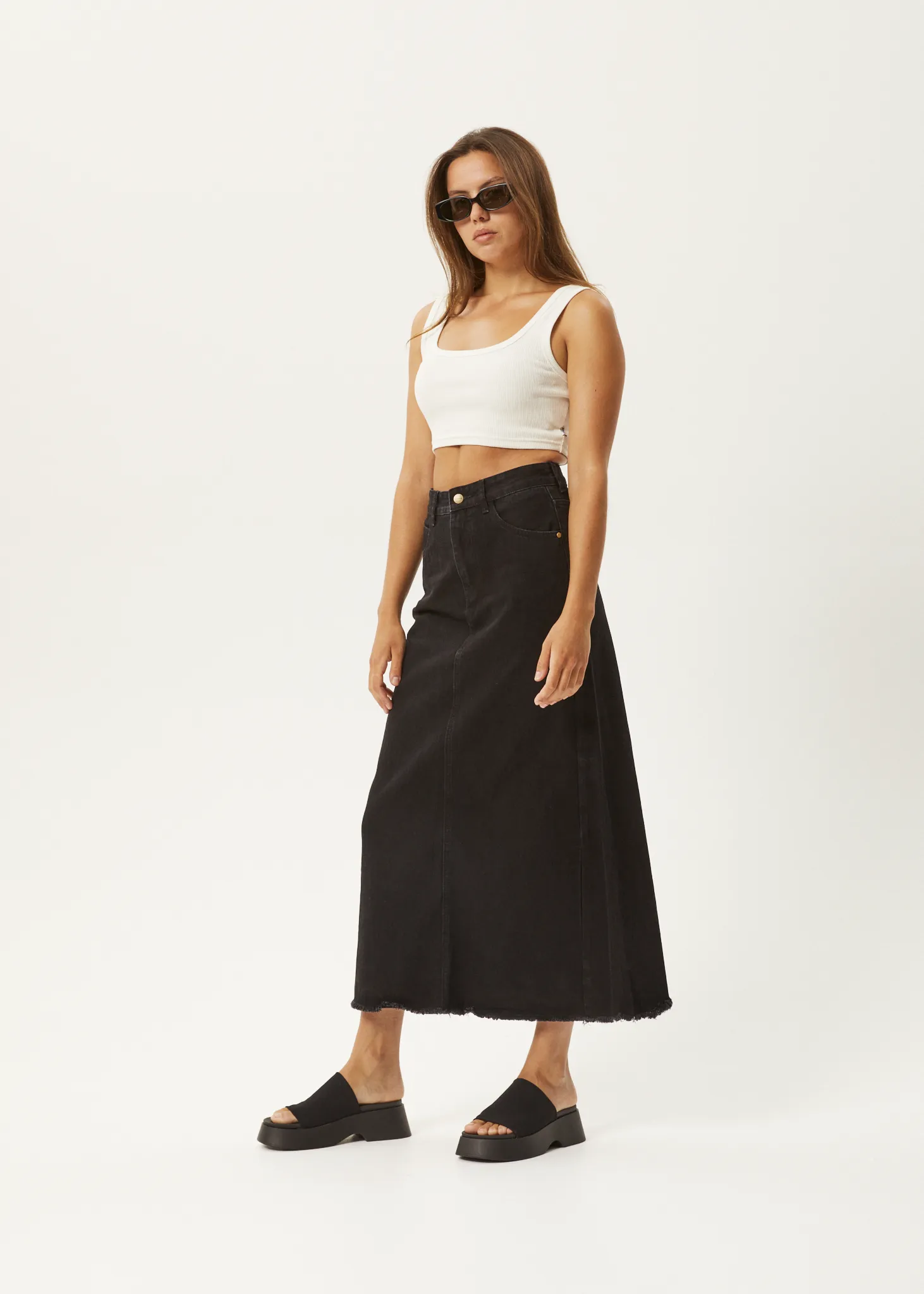 AFENDS Womens Chichi - Denim Midi Skirt - Washed Black