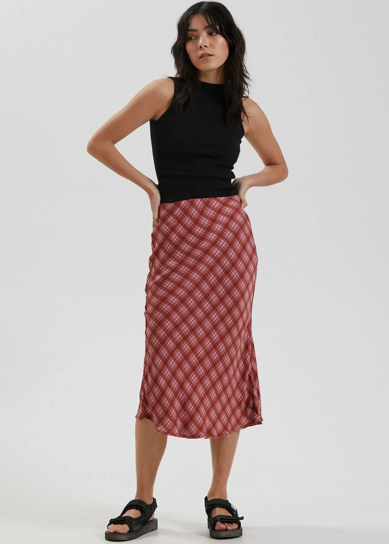 Afends Womens Janey - Recycled Midi Skirt - Red