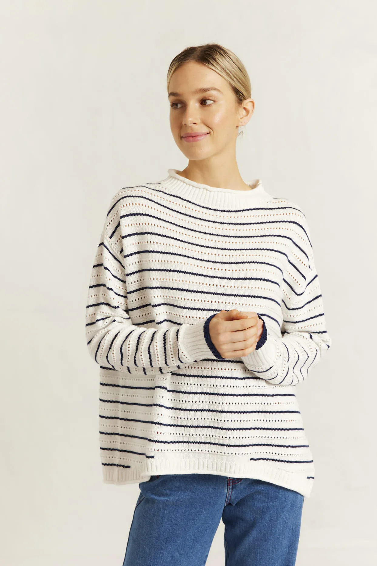 Alyssa Cotton Knit Sweater in Ivory