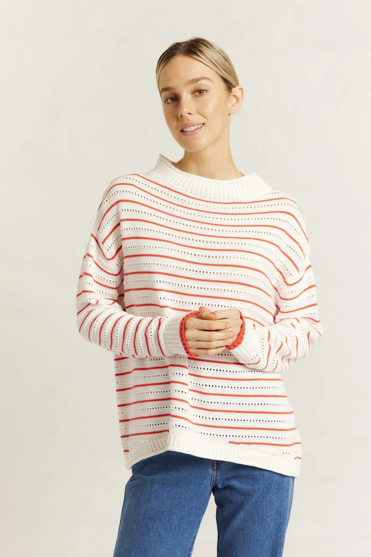 Alyssa Cotton Knit Sweater in Poppy