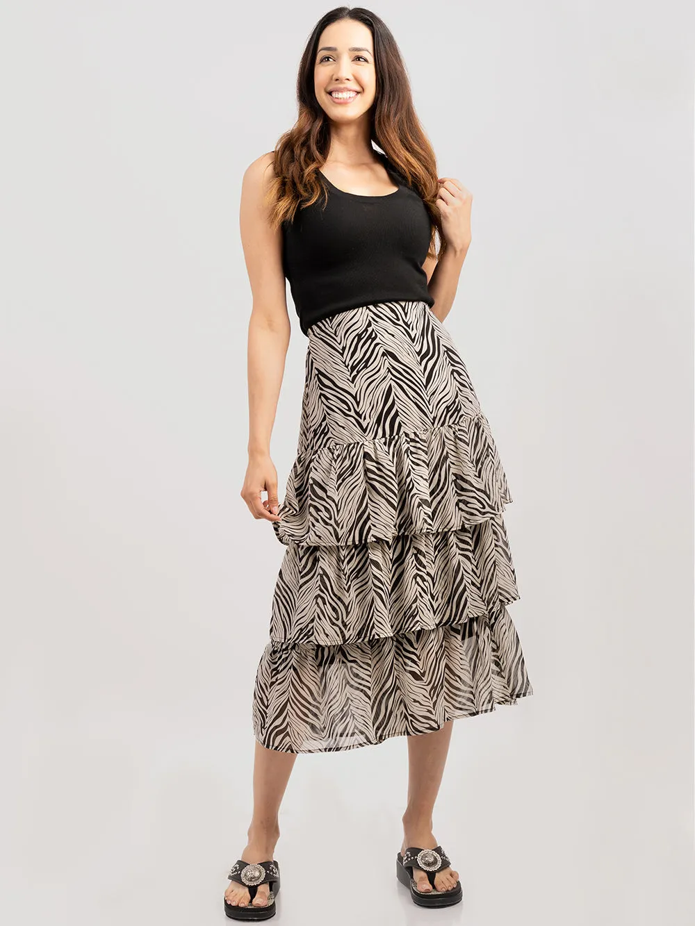 American Bling Women Zebra Print Layered Skirt AB-SK1026（Prepcak 6 Pcs）