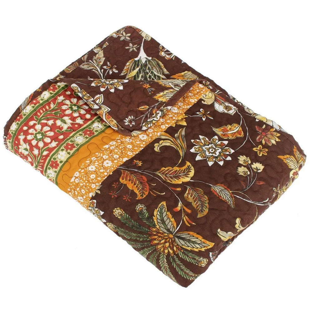 Athens 60 Inch Throw Blanket, Chocolate Brown Polyester, Jacobean Print By Casagear Home