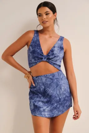 Aura Linen Mini Skirt Tie Dye Blue