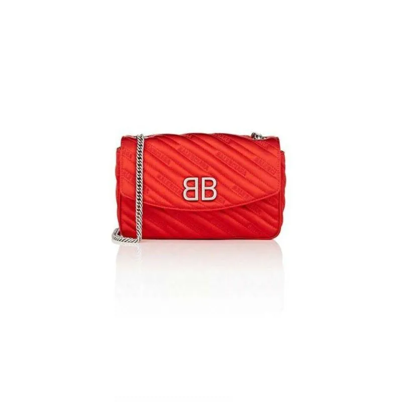 Balenciaga Round Quilted Jacquard Bb Wallet On A Chain Red Satin Cross Body Bag