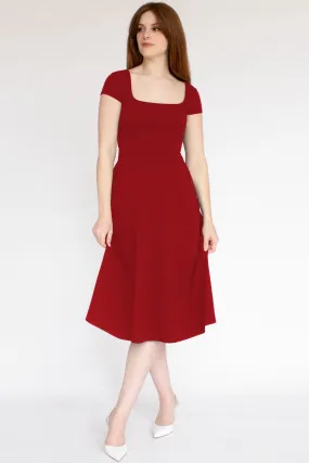 BCI Cotton Square Neck A-Line Mid-Calf Dress -- Red