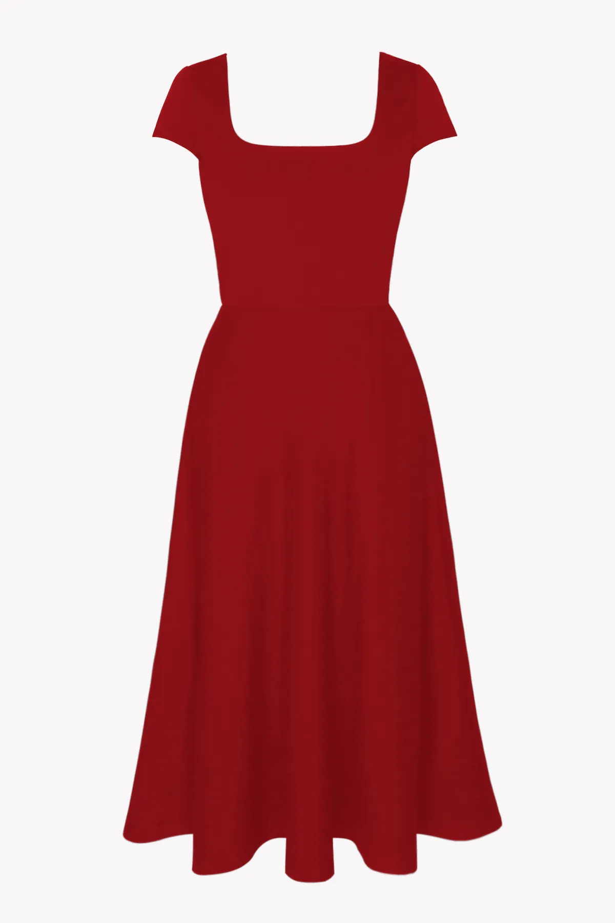 BCI Cotton Square Neck A-Line Mid-Calf Dress -- Red