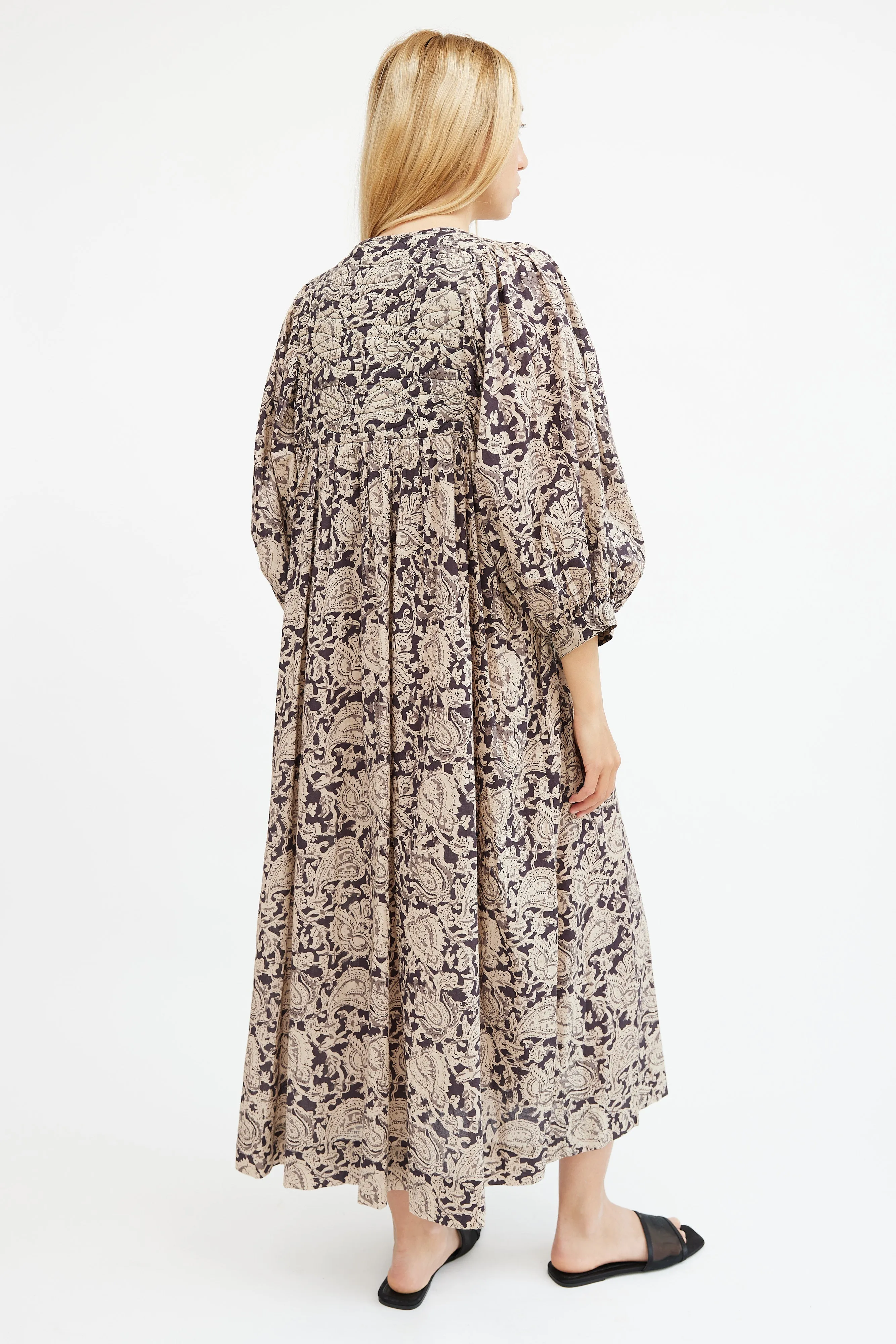 Beige & Grey Paisley Maxi Dress