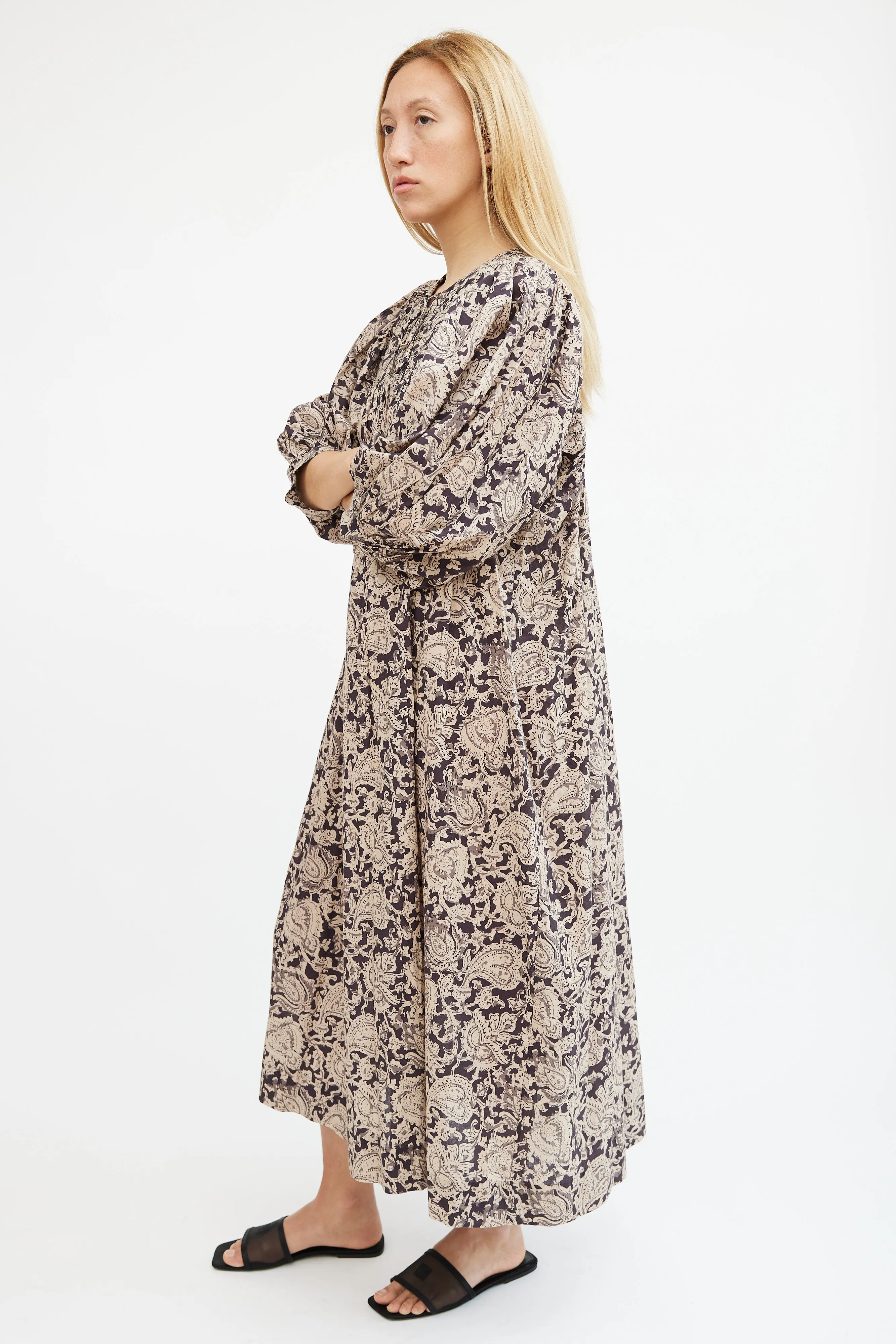 Beige & Grey Paisley Maxi Dress