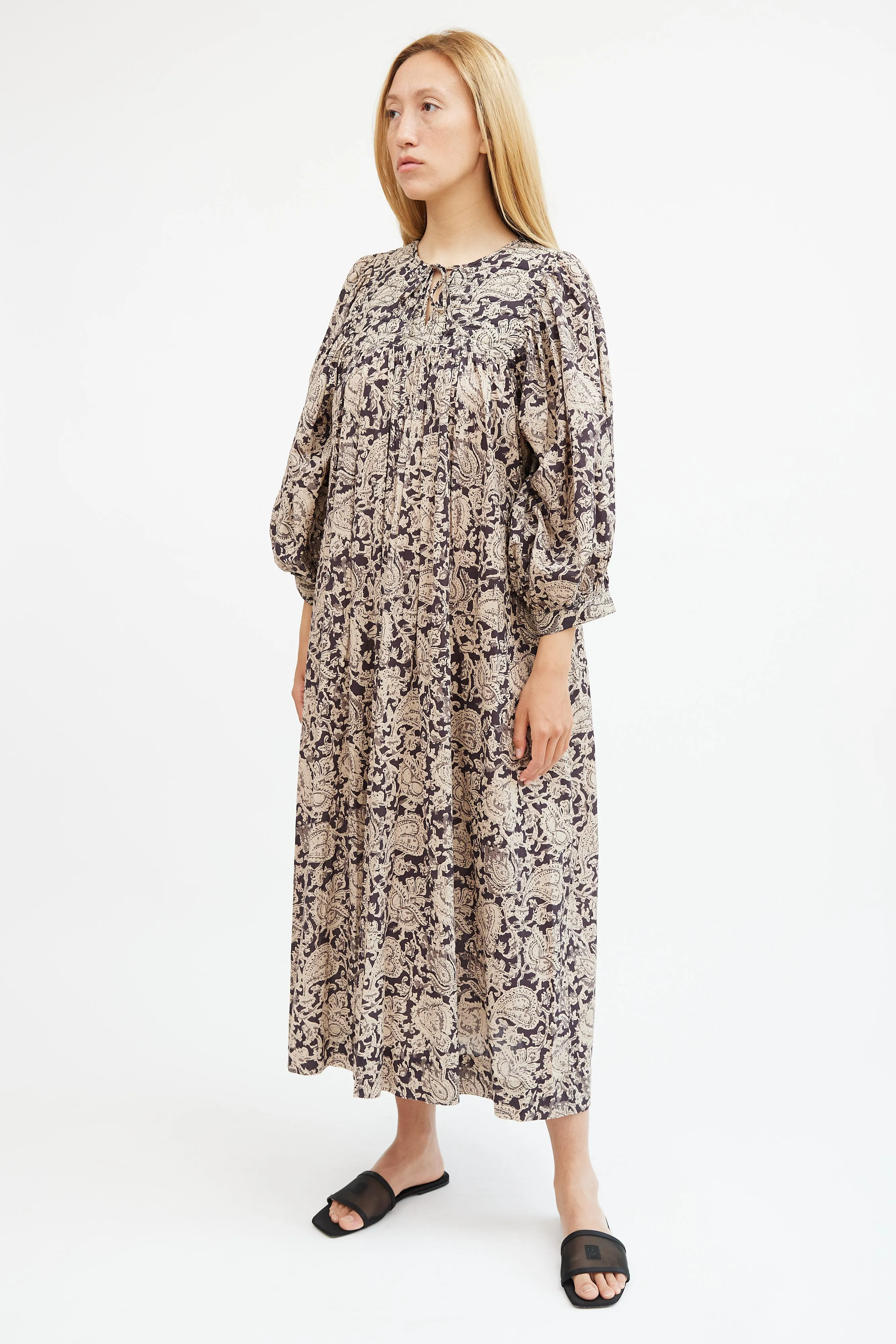 Beige & Grey Paisley Maxi Dress