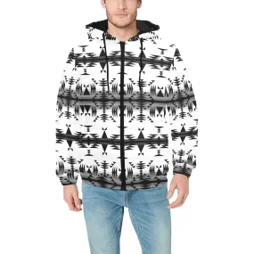 Between the Mountains White and Black Men's Padded Hooded Jacket