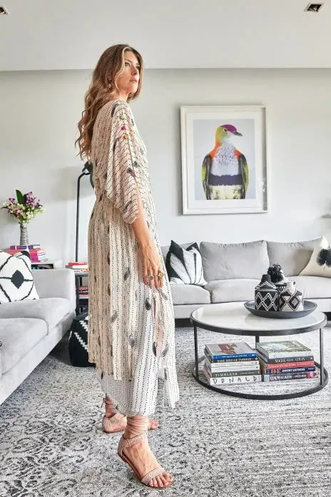 Black And White Bandhani Kimono Maxi Duster