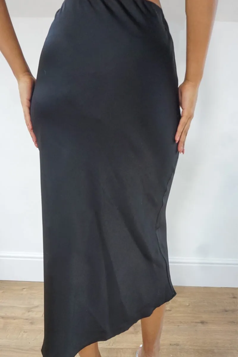 BLACK SATIN MAXI SKIRT