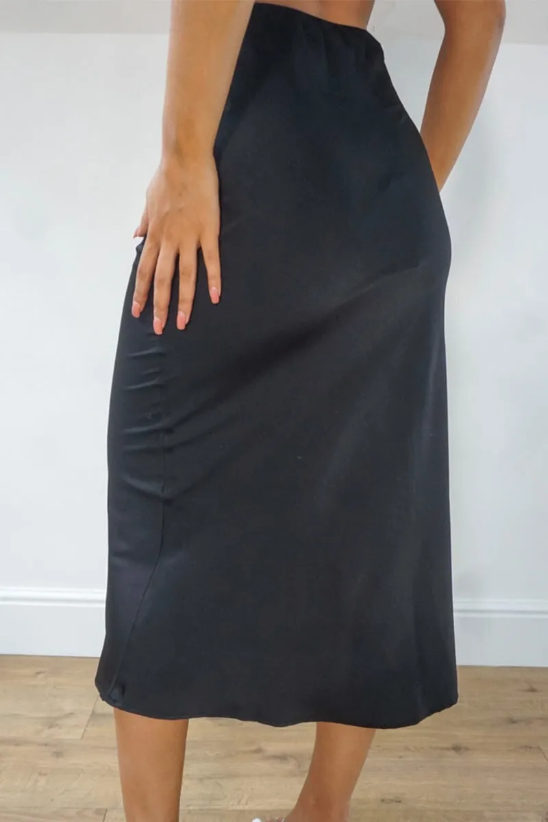 BLACK SATIN MAXI SKIRT