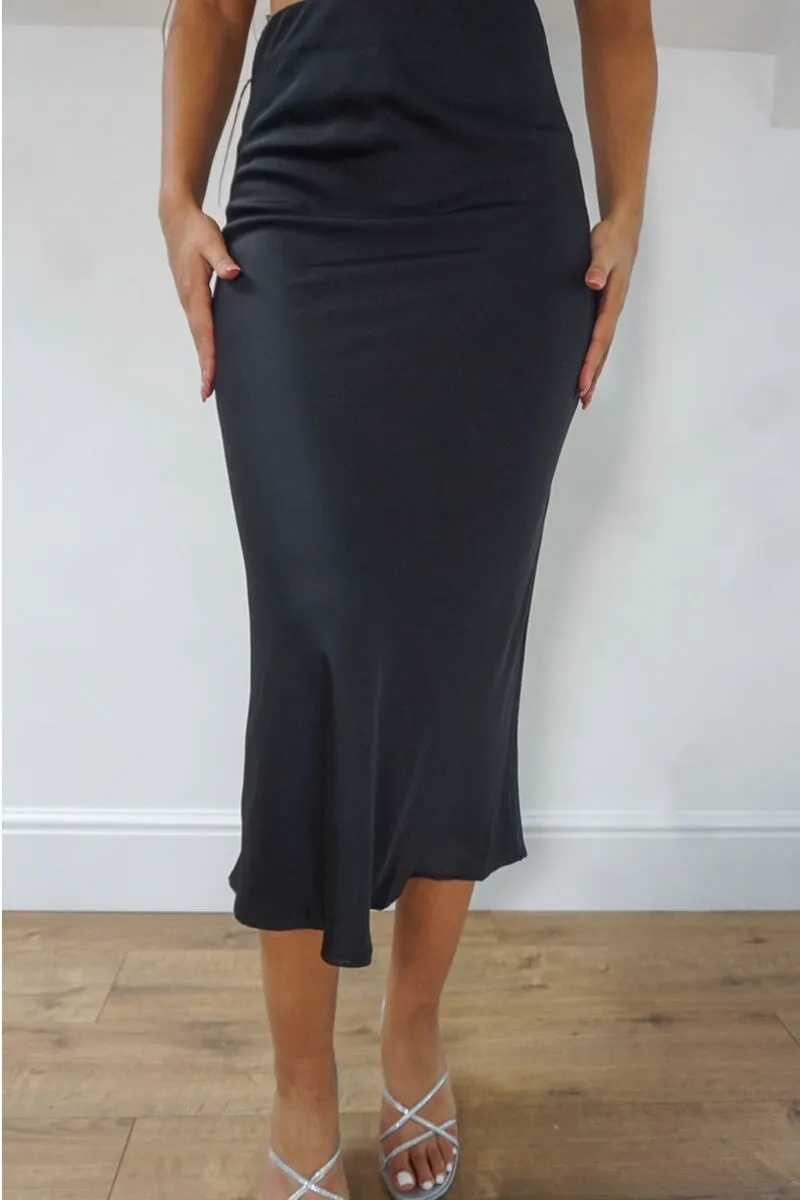 BLACK SATIN MAXI SKIRT