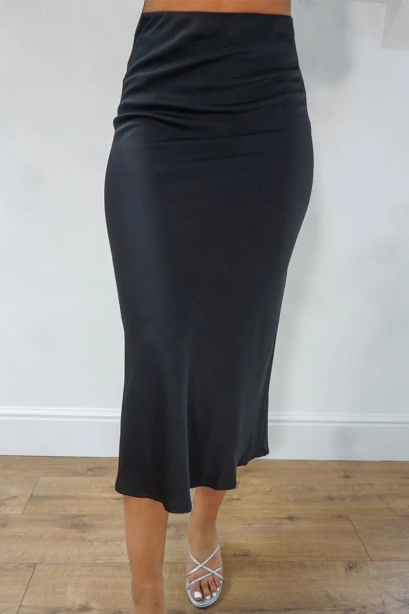 BLACK SATIN MAXI SKIRT