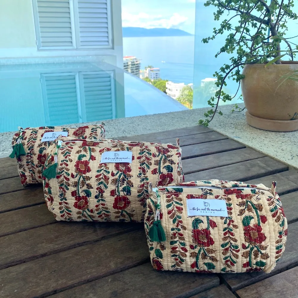 Block Printed Toiletry/Cosmetic/Travel Bags (Set of 3)