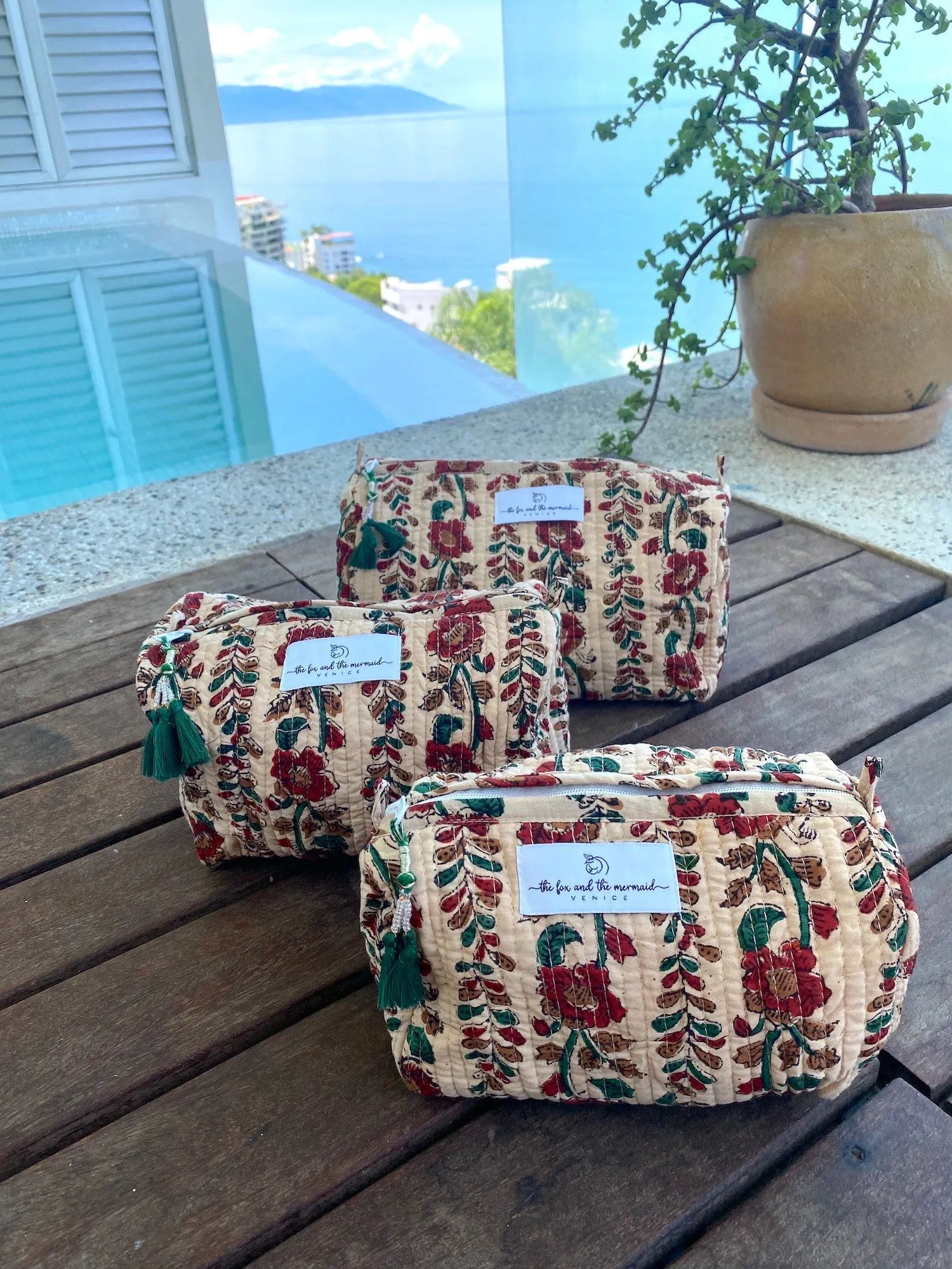 Block Printed Toiletry/Cosmetic/Travel Bags (Set of 3)