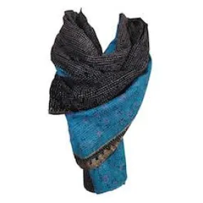 Blue and Black Kantha Scarf - India