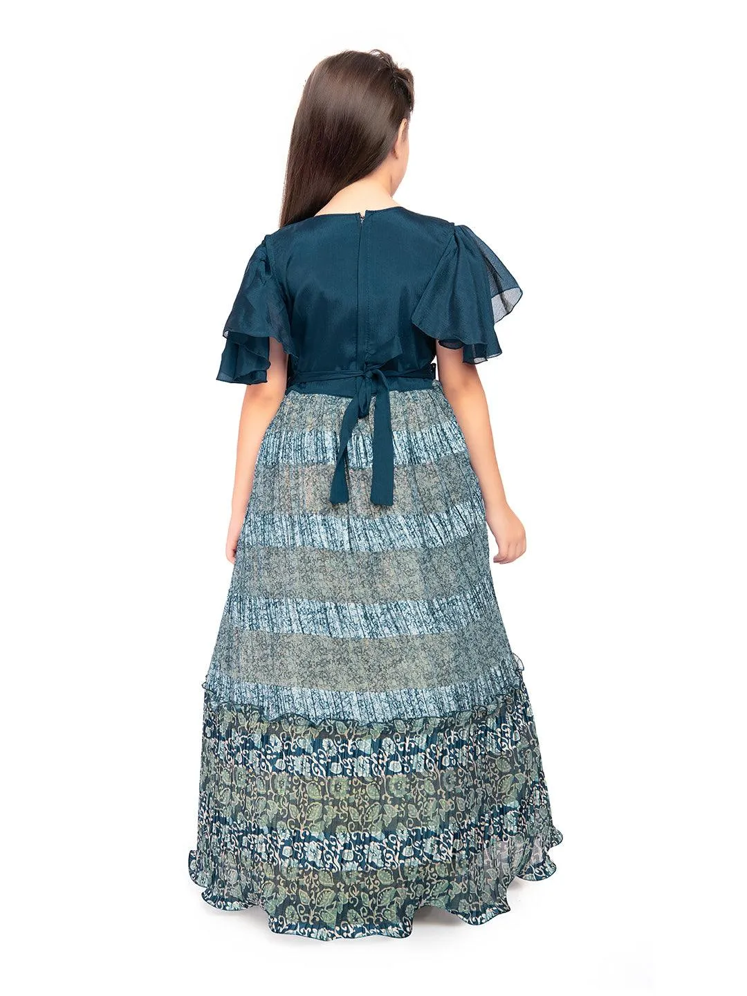 Blue Coloured Ethnic Motifs Printed Ethnic Gown with Separate Necklace Trendy Style For Girls