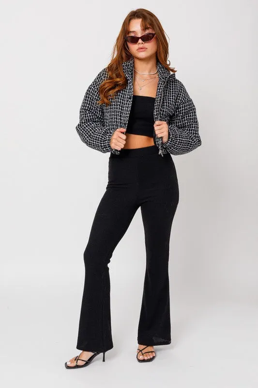 Bohemian Tweed Crop Puffer Jacket