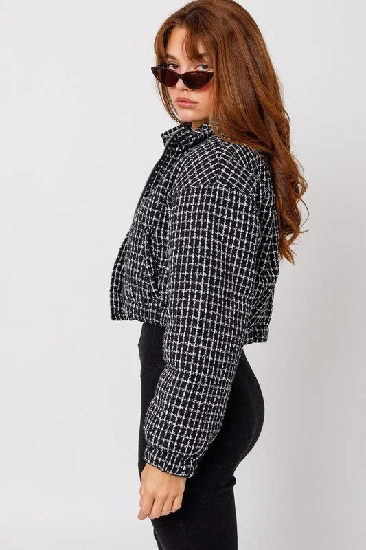 Bohemian Tweed Crop Puffer Jacket