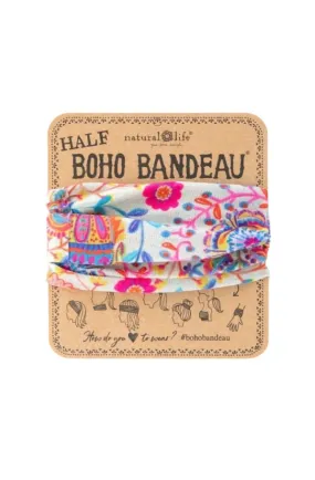 Boho Bandeau Half Black Print Folk Cream