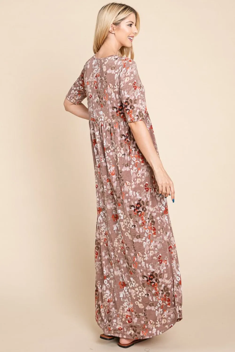 BOMBOM Printed Shirred Maxi Dress