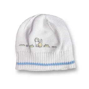 Boys Janie and Jack Size 0-3 Months White Knit Embroidered Puppy Dog Hat