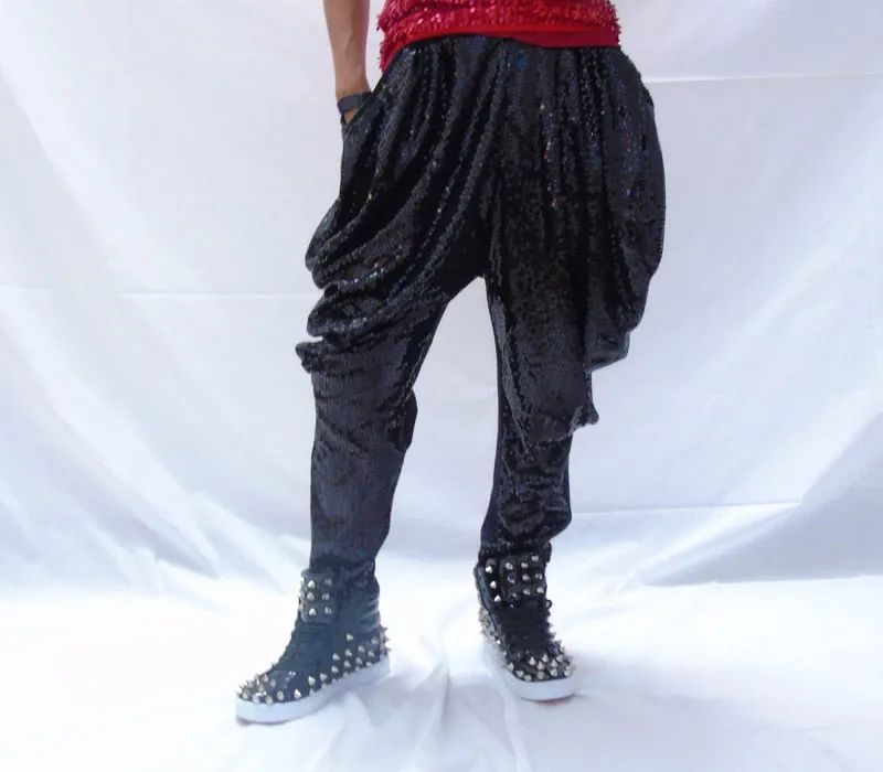 Bright Full Sequins Hip Hop Rock Costume Casual Style Men Harem Pants