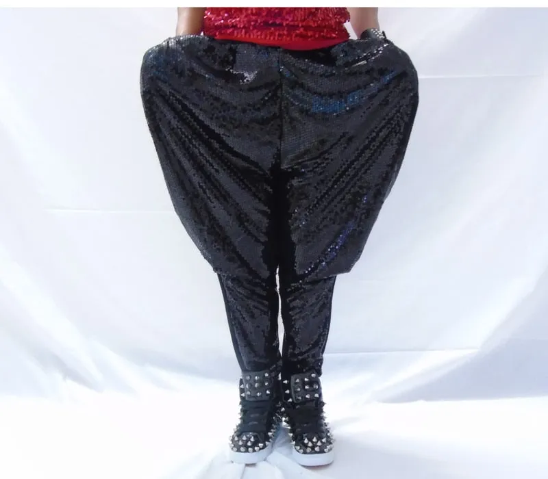 Bright Full Sequins Hip Hop Rock Costume Casual Style Men Harem Pants