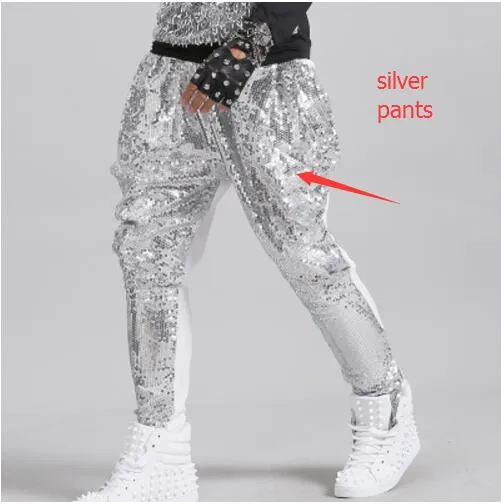 Bright Full Sequins Hip Hop Rock Costume Casual Style Men Harem Pants