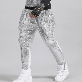 Bright Full Sequins Hip Hop Rock Costume Casual Style Men Harem Pants