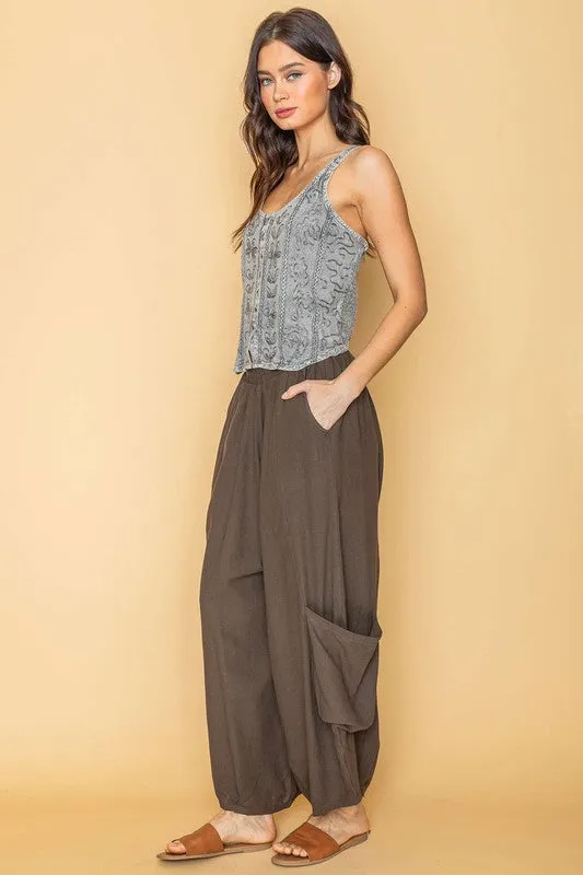 Brown Boho Style Cargo Pants