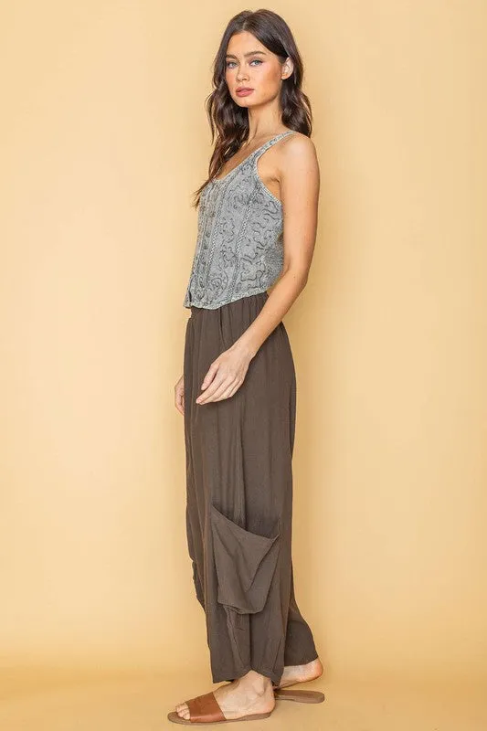 Brown Boho Style Cargo Pants