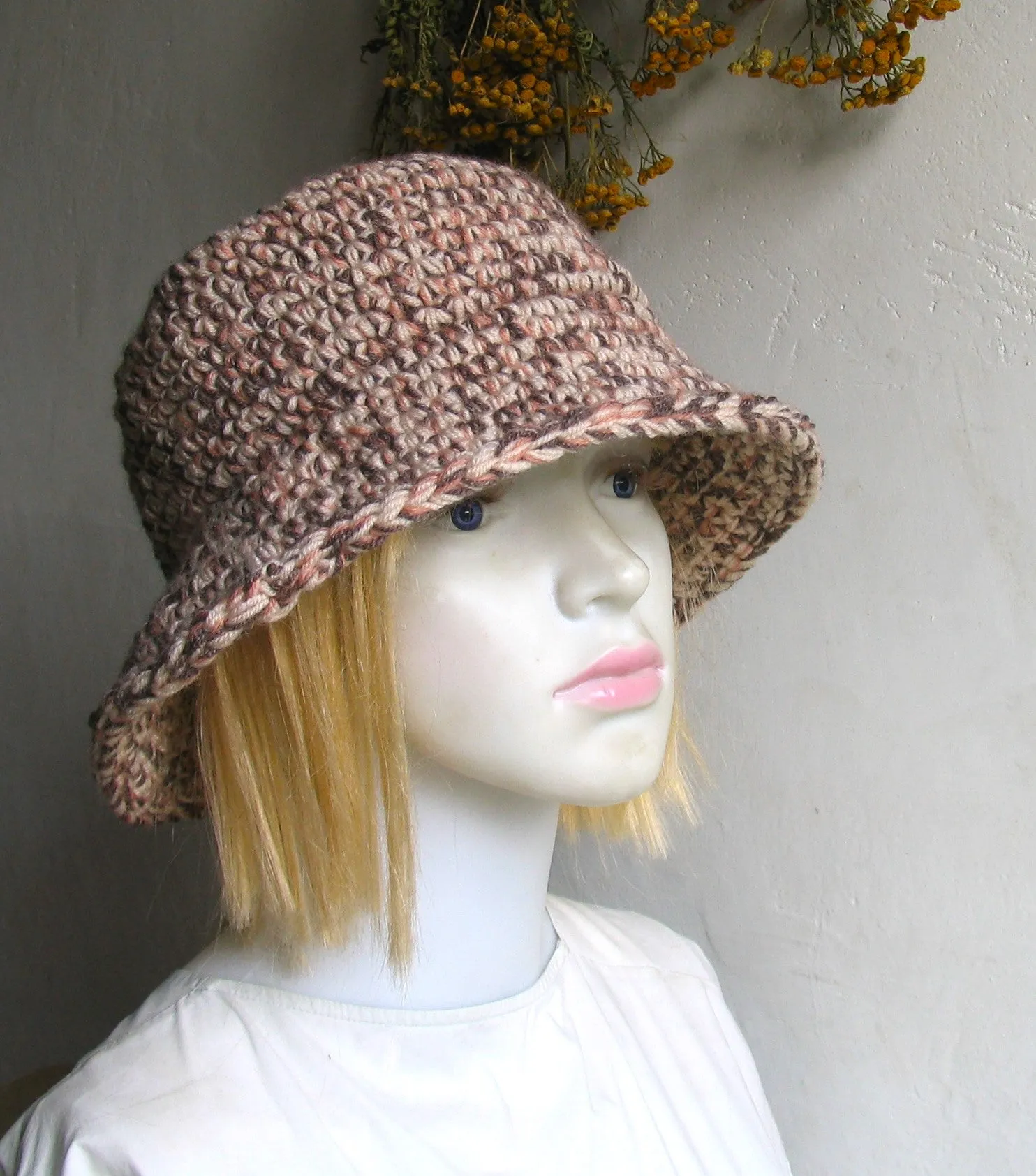 Bucket Hat Handmade Crochet Warm Rustic  Boho Hat Bucket Hats Fall Autumn Winter Ladies Hat