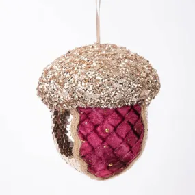 Burgundy Quilted Acorn Christmas Tree Decoration - 14cm