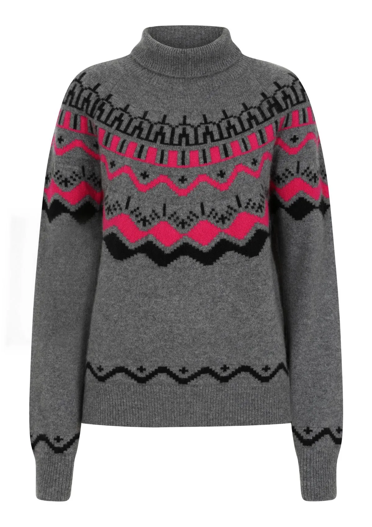 Cashmere Alpine Knit Sweater in Grey/Cherry Pink