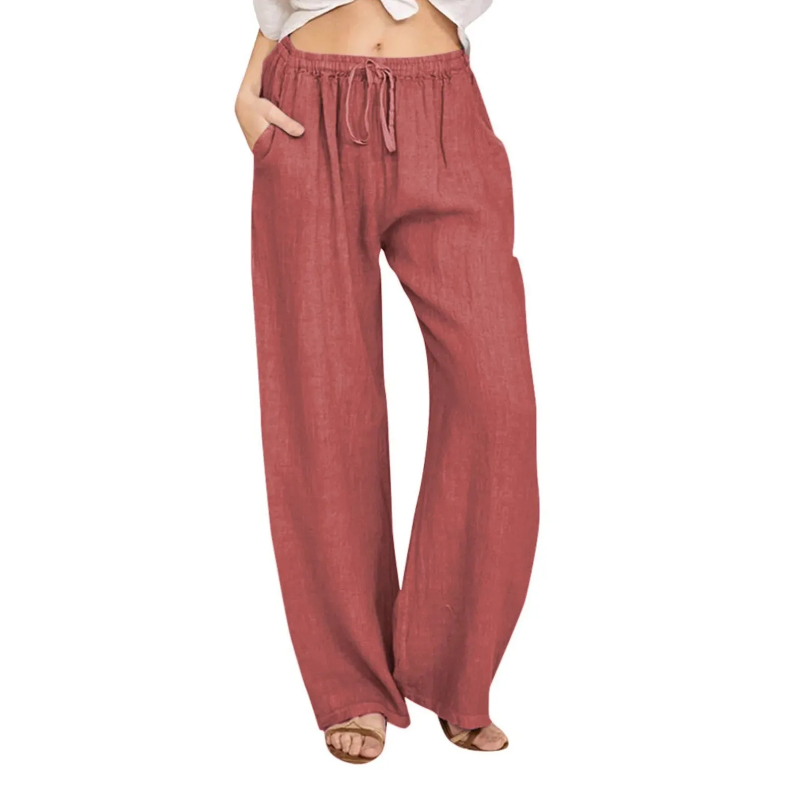 Casual Solid Drawstring Patchwork Slim Low-Waisted Flare Spring Summer Pants